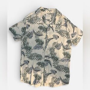 Denim & Flower Leaf Print Casual Shirt